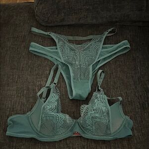 Adore Me Teal Lace Bra Set